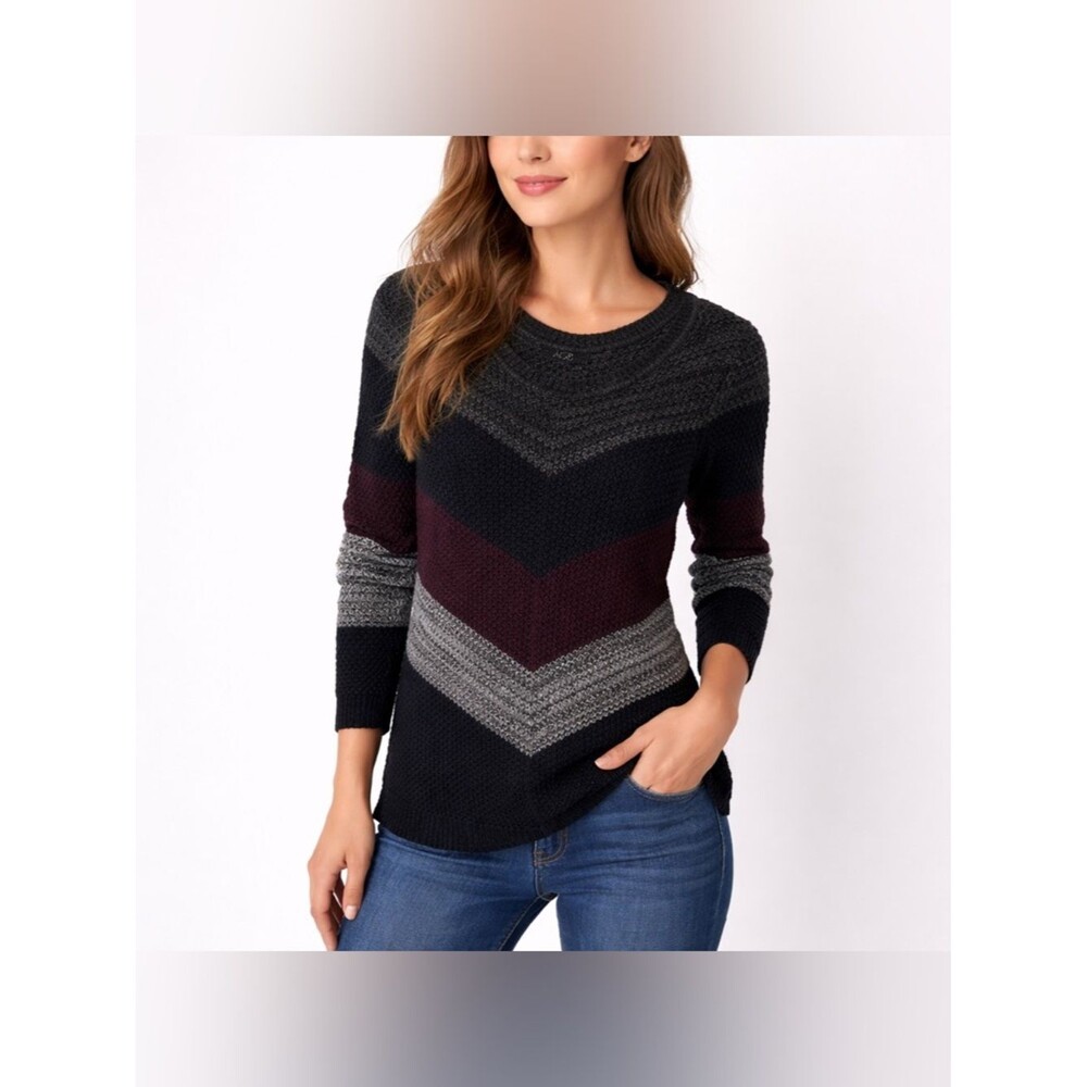 AGB Chevron Crewneck Sweater in Black, Gray & Burgundy